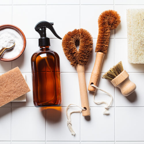 Eco home cleaning. Natural brushes, sponges and organic cleaning